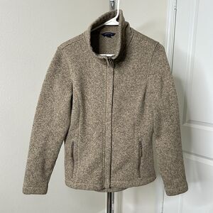 Lands' End Jacket Sweater Fleece Small Brown Heathered Full Zip Mock Gorpcore